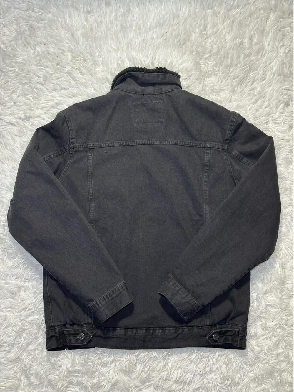 ZARA Men’s Black Fur Lined Denim Jacket Size L Sherpa Trucker Coat Workwear - Picture 9 of 9